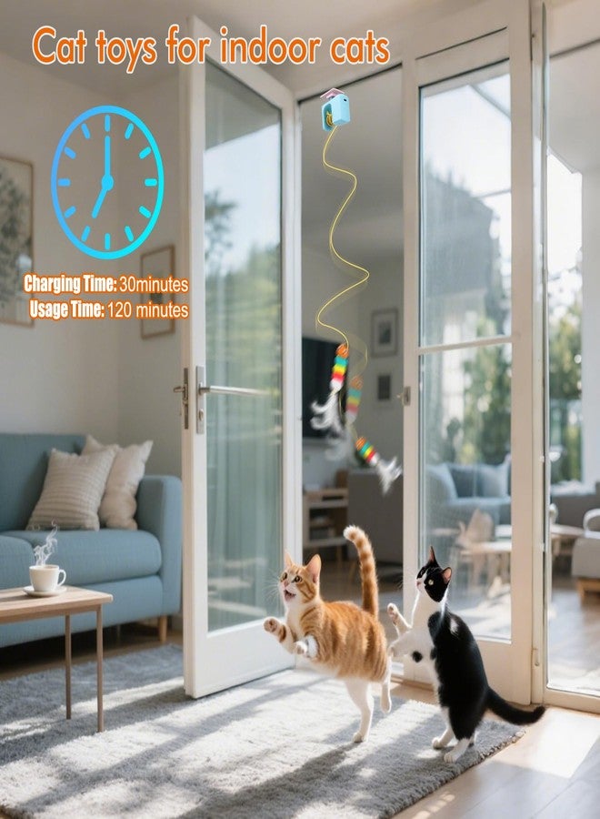 AIERSA Interactive Cat Toys for Indoor Cats,Automatic Cat Hanging Toys for Bored Indoor Adult Cats, Caterpillar and Flying Bird Toy for Door Frame, Self-Play Pet Chase Toy-Blue - Image 4
